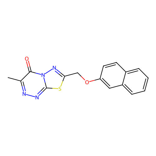 3-methyl-7-[(2-naphthyloxy)methyl]-4H-[1,3,4]thiadiazolo[2,3-c][1,2,4]triazin-4-one structure