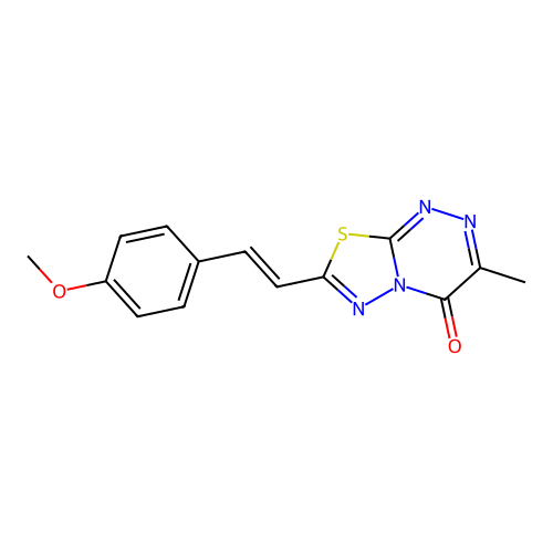 7-[(E)-2-(4-methoxyphenyl)ethenyl]-3-methyl-4H-[1,3,4]thiadiazolo[2,3-c][1,2,4]triazin-4-one structure