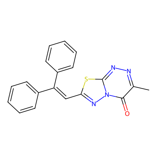 7-(2,2-diphenylvinyl)-3-methyl-4H-[1,3,4]thiadiazolo[2,3-c][1,2,4]triazin-4-one structure