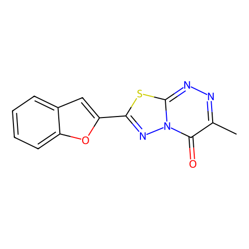 7-(1-benzofuran-2-yl)-3-methyl-4H-[1,3,4]thiadiazolo[2,3-c][1,2,4]triazin-4-one structure