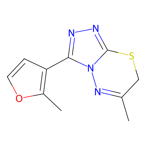 6-methyl-3-(2-methyl-3-furyl)-7H-[1,2,4]triazolo[3,4-b][1,3,4]thiadiazine structure