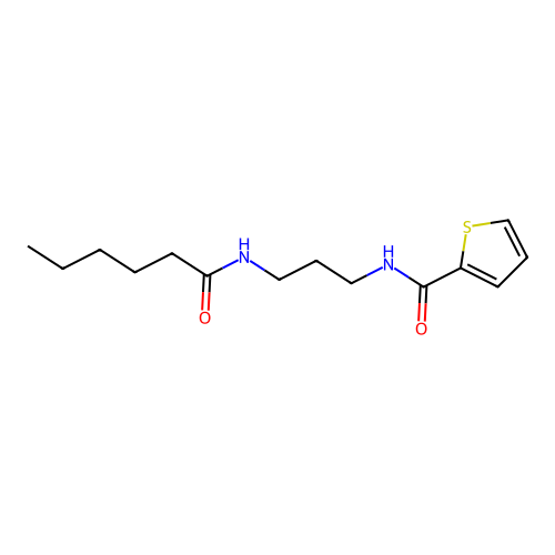 N-[3-(hexanoylamino)propyl]thiophene-2-carboxamide structure