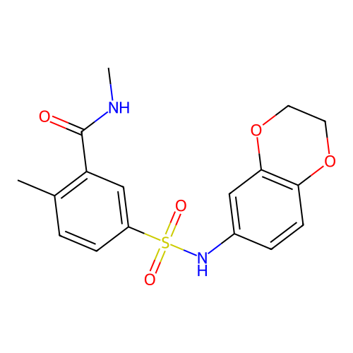 5-(2,3-dihydro-1,4-benzodioxin-6-ylsulfamoyl)-N,2-dimethylbenzamide structure