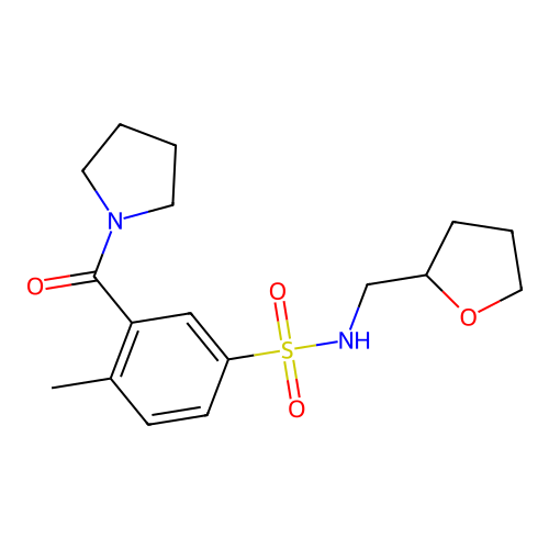 4-methyl-N-(oxolan-2-ylmethyl)-3-(pyrrolidine-1-carbonyl)benzenesulfonamide structure