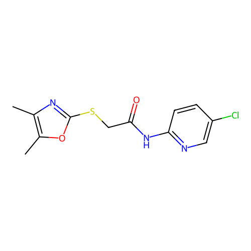 N-(5-chloropyridin-2-yl)-2-[(4,5-dimethyl-1,3-oxazol-2-yl)sulfanyl]acetamide structure