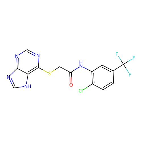 N-[2-chloro-5-(trifluoromethyl)phenyl]-2-(9H-purin-6-ylsulfanyl)acetamide structure
