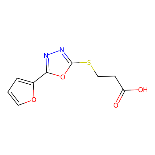 3-{[5-(Furan-2-yl)-1,3,4-oxadiazol-2-yl]sulfanyl}propanoic acid structure