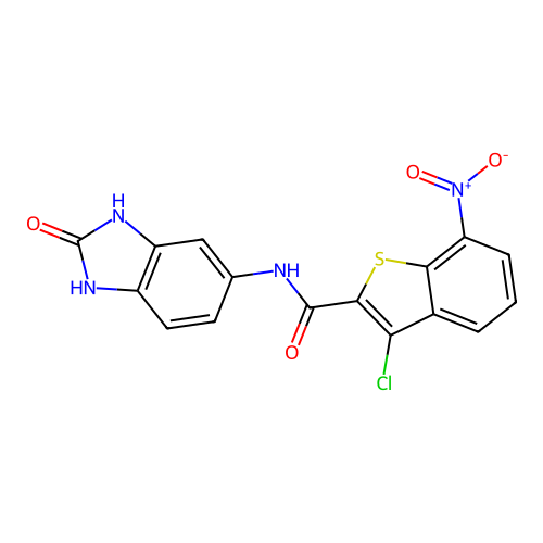 3-chloro-7-nitro-N-(2-oxo-2,3-dihydro-1H-benzo[d]imidazol-5-yl)benzo[b]thiophene-2-carboxamide structure