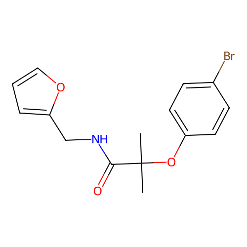 2-(4-bromophenoxy)-N-(furan-2-ylmethyl)-2-methylpropanamide structure