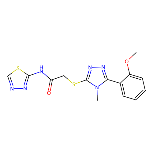 2-((5-(2-methoxyphenyl)-4-methyl-4H-1,2,4-triazol-3-yl)thio)-N-(1,3,4-thiadiazol-2-yl)acetamide structure