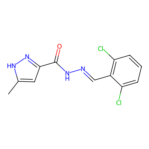 (E)-N'-(2,6-dichlorobenzylidene)-3-methyl-1H-pyrazole-5-carbohydrazide structure