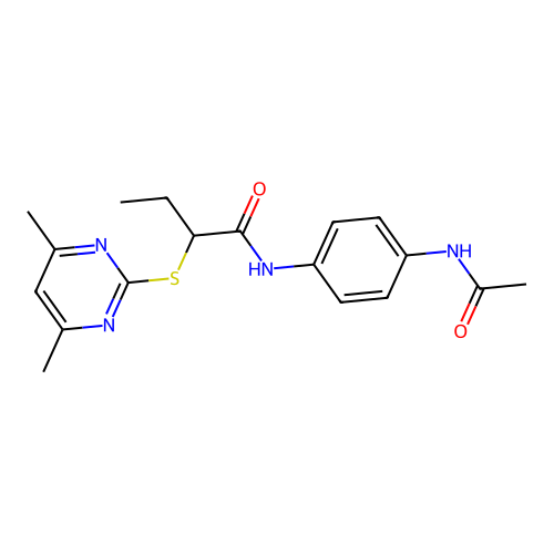 N-(4-acetamidophenyl)-2-(4,6-dimethylpyrimidin-2-yl)sulfanylbutanamide structure