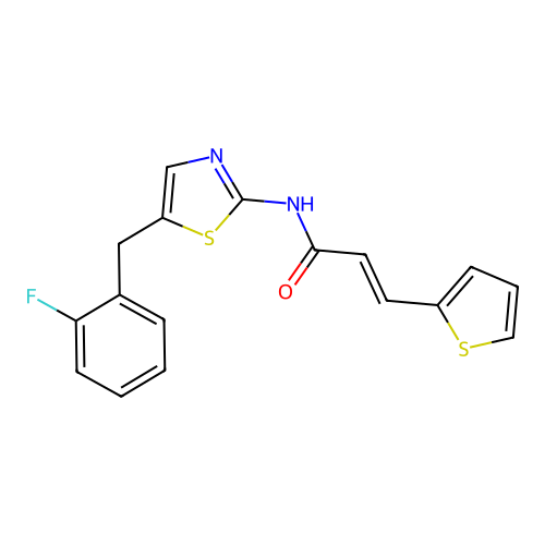 (2E)-N-[5-(2-fluorobenzyl)-1,3-thiazol-2-yl]-3-(thiophen-2-yl)prop-2-enamide structure