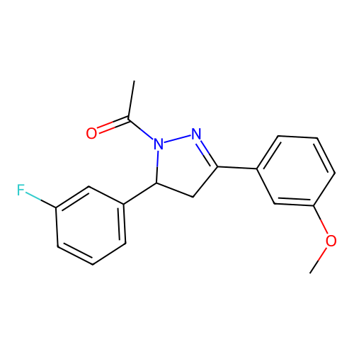 1-(5-(3-fluorophenyl)-3-(3-methoxyphenyl)-4,5-dihydro-1H-pyrazol-1-yl)ethanone structure