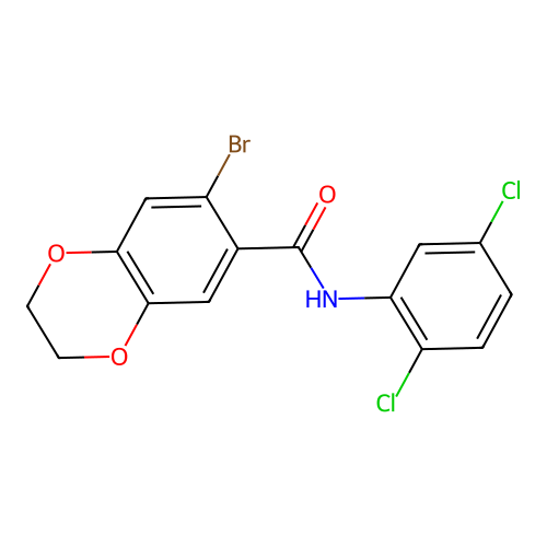 7-bromo-N-(2,5-dichlorophenyl)-2,3-dihydro-1,4-benzodioxine-6-carboxamide structure