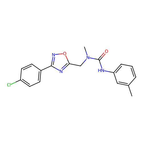 1-[[3-(4-chlorophenyl)-1,2,4-oxadiazol-5-yl]methyl]-1-methyl-3-(3-methylphenyl)urea structure