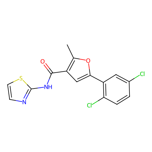 5-(2,5-dichlorophenyl)-2-methyl-N-(1,3-thiazol-2-yl)furan-3-carboxamide structure