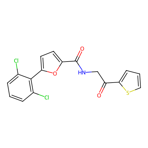 5-(2,6-dichlorophenyl)-N-[2-oxo-2-(thiophen-2-yl)ethyl]furan-2-carboxamide structure