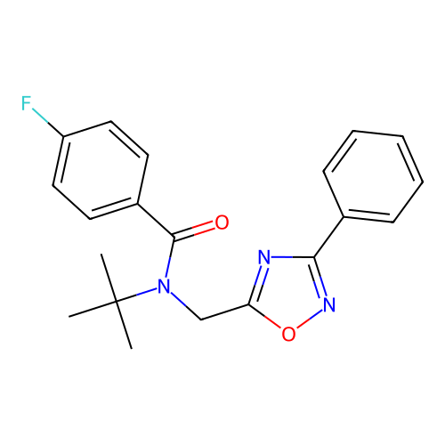 N-tert-butyl-4-fluoro-N-[(3-phenyl-1,2,4-oxadiazol-5-yl)methyl]benzamide structure