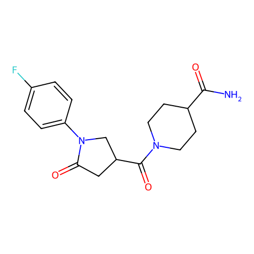 1-[1-(4-Fluorophenyl)-5-oxopyrrolidine-3-carbonyl]piperidine-4-carboxamide structure
