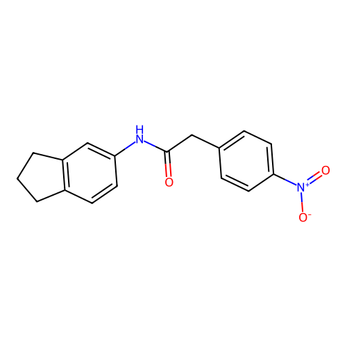 N-(2,3-dihydro-1H-inden-5-yl)-2-(4-nitrophenyl)acetamide structure