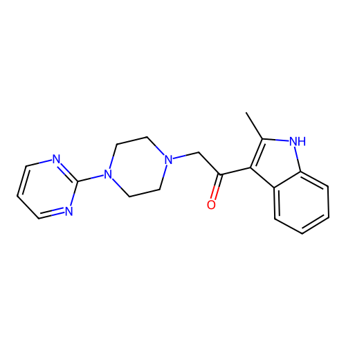 1-(2-methyl-1H-indol-3-yl)-2-(4-pyrimidin-2-ylpiperazin-1-yl)ethanone structure