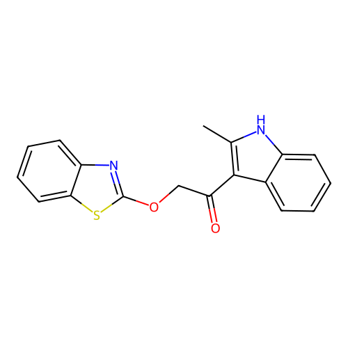 2-(1,3-benzothiazol-2-yloxy)-1-(2-methyl-1H-indol-3-yl)ethanone structure
