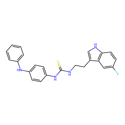 1-[2-(5-fluoro-1H-indol-3-yl)ethyl]-3-[4-(phenylamino)phenyl]thiourea structure