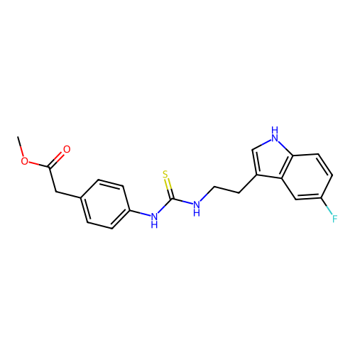 methyl [4-({[2-(5-fluoro-1H-indol-3-yl)ethyl]carbamothioyl}amino)phenyl]acetate structure