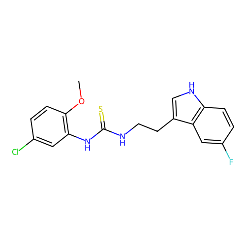 1-(5-chloro-2-methoxyphenyl)-3-[2-(5-fluoro-1H-indol-3-yl)ethyl]thiourea structure
