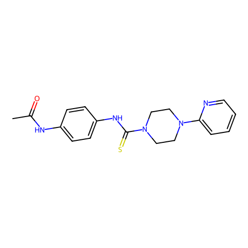 N-(4-{[(4-(2-pyridyl)piperazinyl)thioxomethyl]amino}phenyl)acetamide structure
