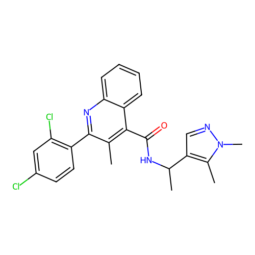 2-(2,4-dichlorophenyl)-N-[1-(1,5-dimethylpyrazol-4-yl)ethyl]-3-methylquinoline-4-carboxamide structure