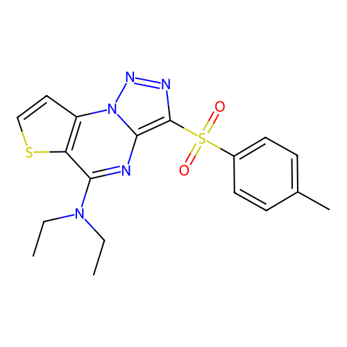 N,N-diethyl-3-tosylthieno[2,3-e][1,2,3]triazolo[1,5-a]pyrimidin-5-amine structure