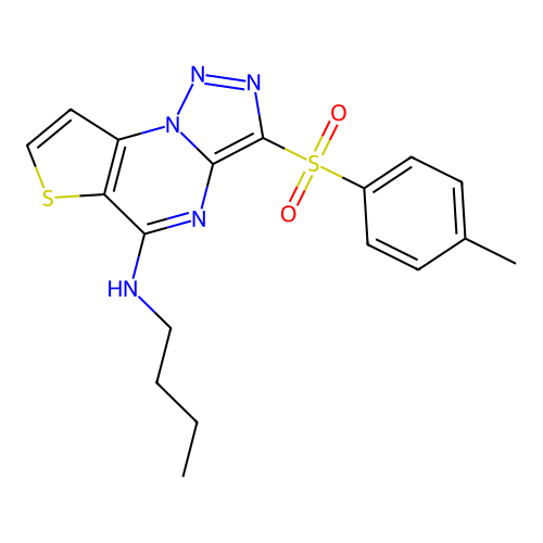 N-butyl-3-tosylthieno[2,3-e][1,2,3]triazolo[1,5-a]pyrimidin-5-amine structure