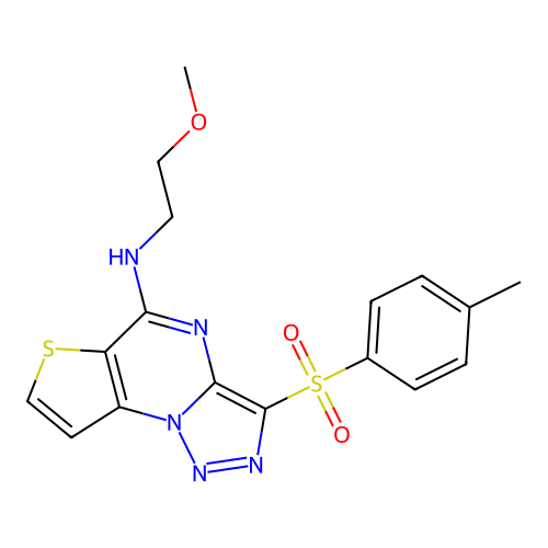 N-(2-methoxyethyl)-3-tosylthieno[2,3-e][1,2,3]triazolo[1,5-a]pyrimidin-5-amine structure