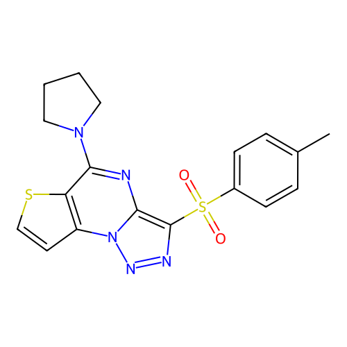 5-(Pyrrolidin-1-yl)-3-tosylthieno[2,3-e][1,2,3]triazolo[1,5-a]pyrimidine structure