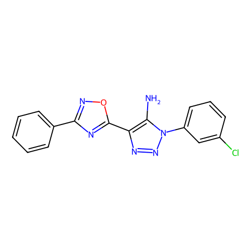 1-(3-chlorophenyl)-4-(3-phenyl-1,2,4-oxadiazol-5-yl)-1H-1,2,3-triazol-5-amine structure
