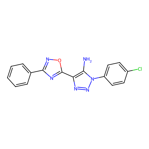 1-(4-chlorophenyl)-4-(3-phenyl-1,2,4-oxadiazol-5-yl)-1H-1,2,3-triazol-5-amine structure