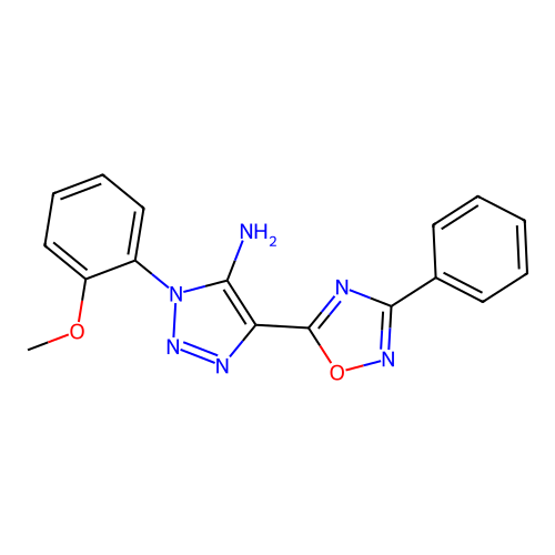 1-(2-methoxyphenyl)-4-(3-phenyl-1,2,4-oxadiazol-5-yl)-1H-1,2,3-triazol-5-amine structure