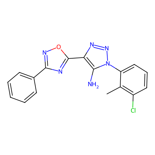 1-(3-chloro-2-methylphenyl)-4-(3-phenyl-1,2,4-oxadiazol-5-yl)-1H-1,2,3-triazol-5-amine structure