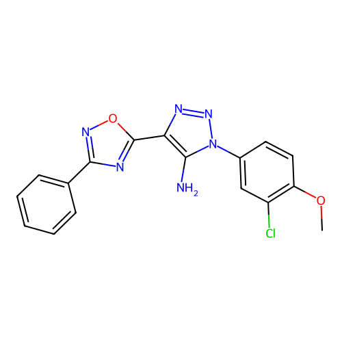 1-(3-chloro-4-methoxyphenyl)-4-(3-phenyl-1,2,4-oxadiazol-5-yl)-1H-1,2,3-triazol-5-amine structure