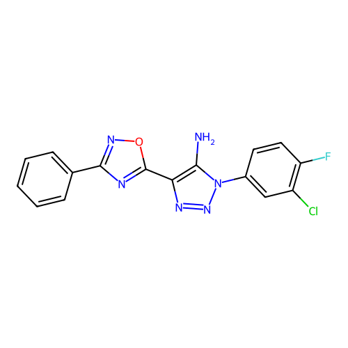1-(3-chloro-4-fluorophenyl)-4-(3-phenyl-1,2,4-oxadiazol-5-yl)-1H-1,2,3-triazol-5-amine structure