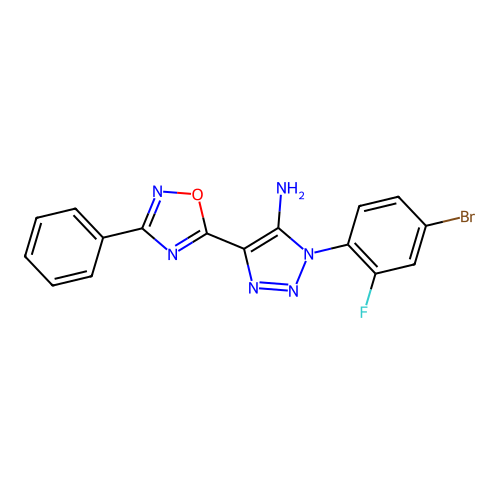 1-(4-bromo-2-fluorophenyl)-4-(3-phenyl-1,2,4-oxadiazol-5-yl)-1H-1,2,3-triazol-5-amine structure