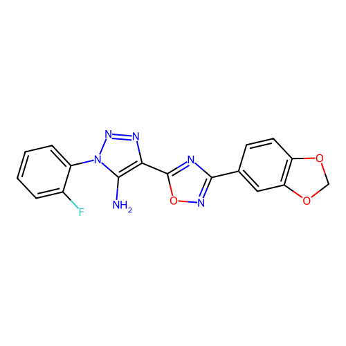 4-[3-(2H-1,3-benzodioxol-5-yl)-1,2,4-oxadiazol-5-yl]-1-(2-fluorophenyl)-1H-1,2,3-triazol-5-amine structure