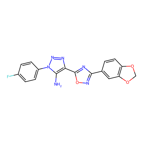 4-[3-(2H-1,3-benzodioxol-5-yl)-1,2,4-oxadiazol-5-yl]-1-(4-fluorophenyl)-1H-1,2,3-triazol-5-amine structure