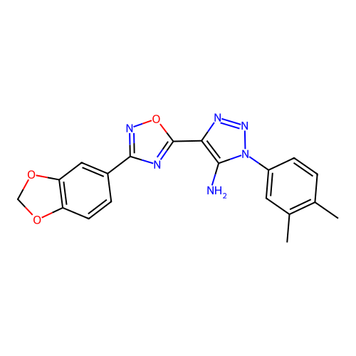 4-[3-(2H-1,3-benzodioxol-5-yl)-1,2,4-oxadiazol-5-yl]-1-(3,4-dimethylphenyl)-1H-1,2,3-triazol-5-amine structure
