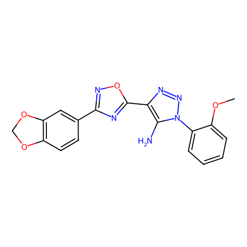 4-[3-(2H-1,3-benzodioxol-5-yl)-1,2,4-oxadiazol-5-yl]-1-(2-methoxyphenyl)-1H-1,2,3-triazol-5-amine structure