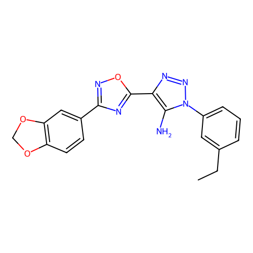 4-[3-(2H-1,3-benzodioxol-5-yl)-1,2,4-oxadiazol-5-yl]-1-(3-ethylphenyl)-1H-1,2,3-triazol-5-amine structure