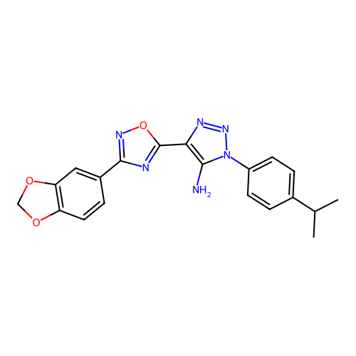 4-[3-(2H-1,3-benzodioxol-5-yl)-1,2,4-oxadiazol-5-yl]-1-[4-(propan-2-yl)phenyl]-1H-1,2,3-triazol-5-amine structure