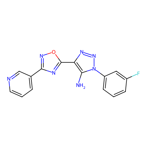 1-(3-fluorophenyl)-4-[3-(pyridin-3-yl)-1,2,4-oxadiazol-5-yl]-1H-1,2,3-triazol-5-amine structure